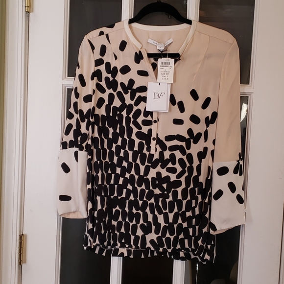 Diane Von Furstenberg Blouse Black & Beige - Picture 1 of 3